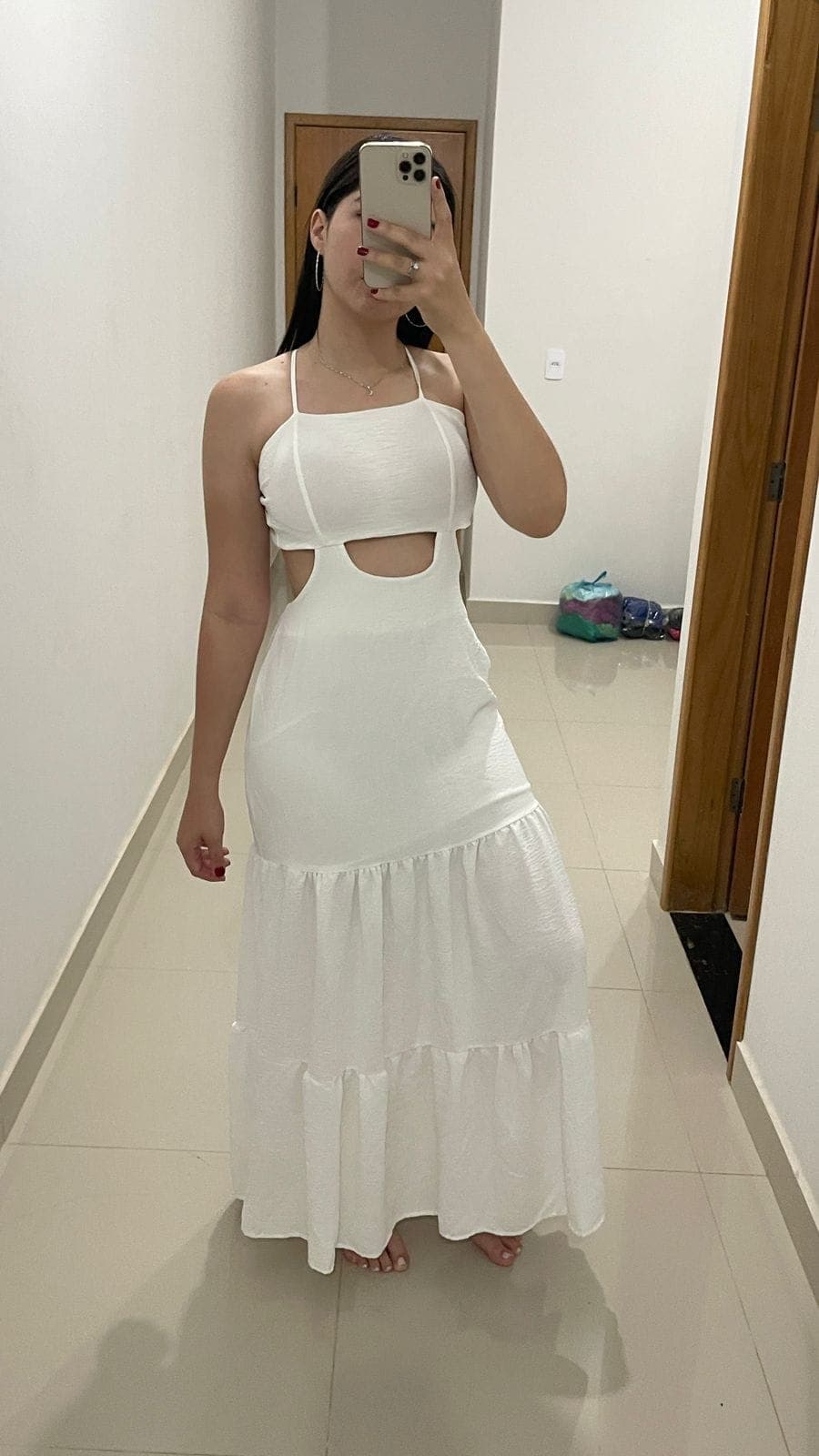 Vestido longo palhacinho Tecido crepe