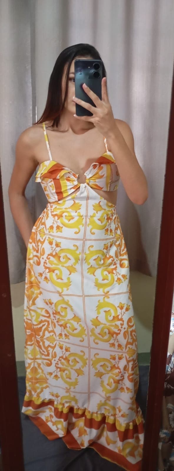 Vestido longo alcinha Tecido crepe