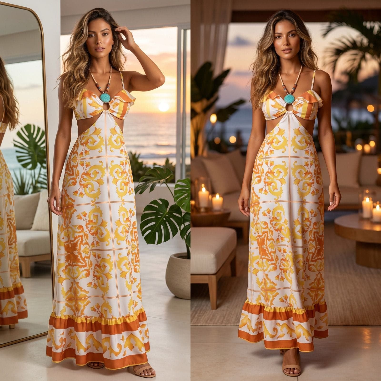 Vestido longo alça Tecido crepe