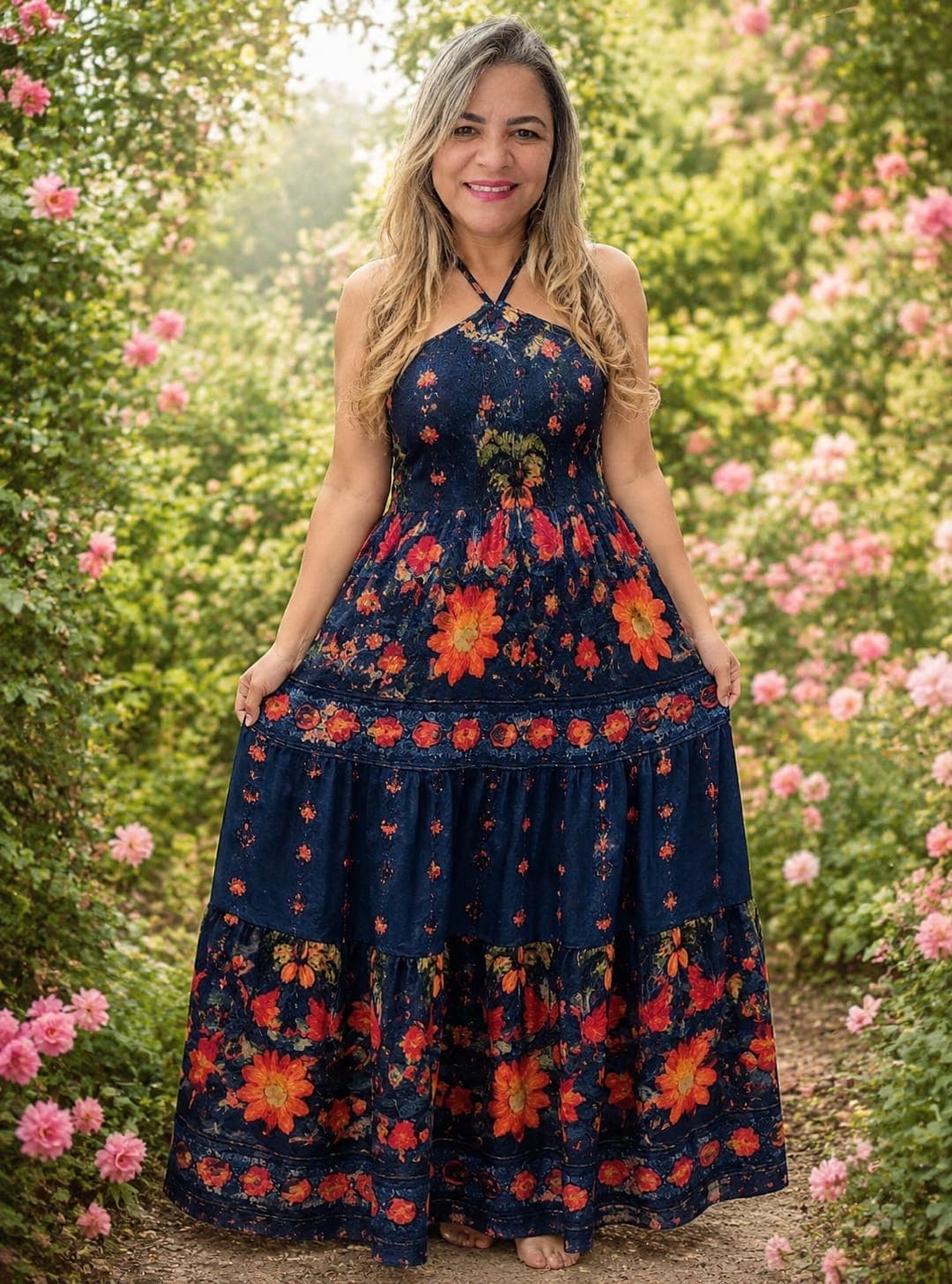 Vestido longo lastec Tecido crepe