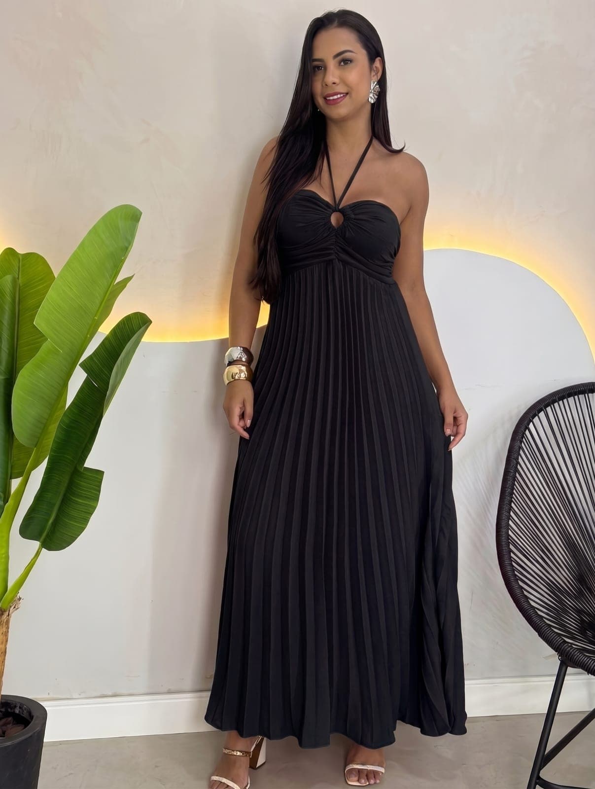Vestido longo plensado