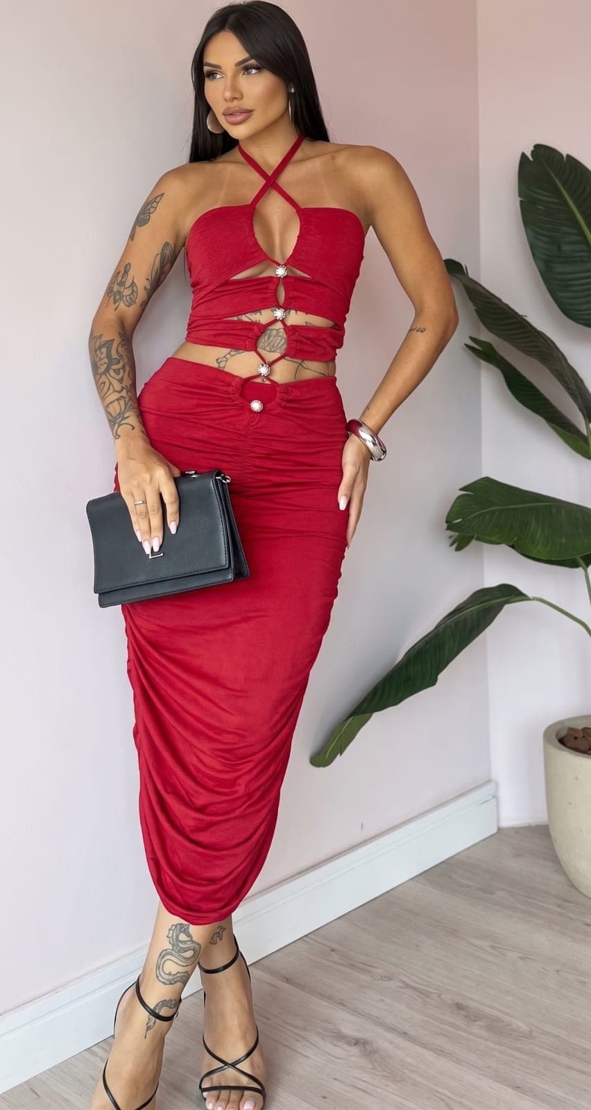 Vestido longo detalhe frente suplex